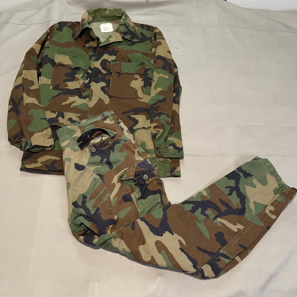US Military Woodland Camo BDU Field Jacket Cargo Pant Med Long 8415-01-084-1648